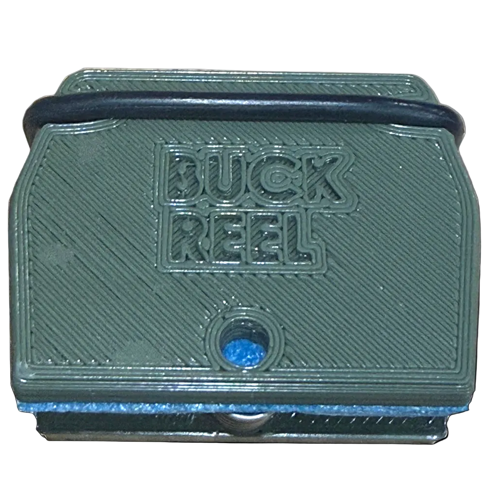 Green Deer call with 'Buck Reel' branding on a gradient gray background
