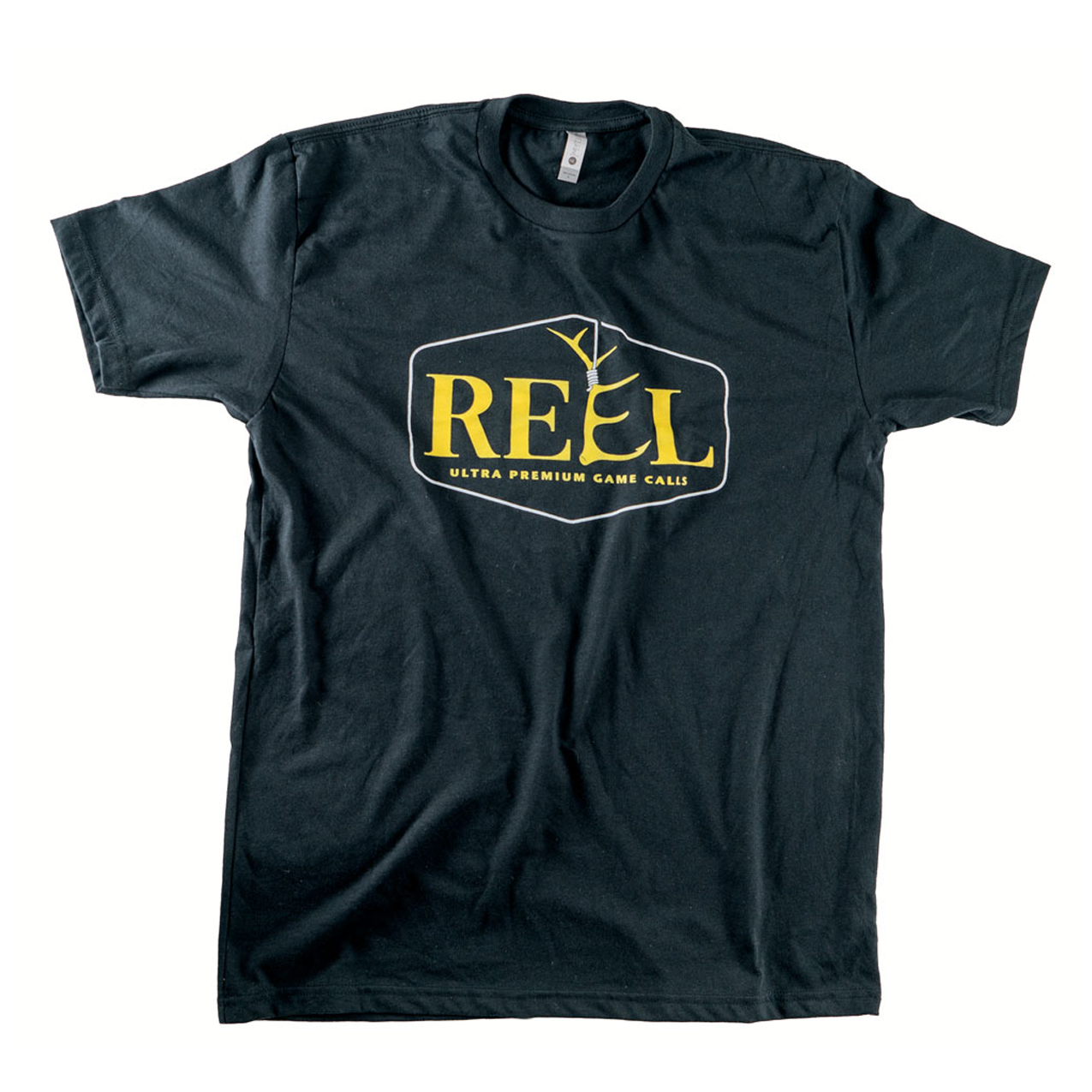 A black with yellow logo Reel classic T