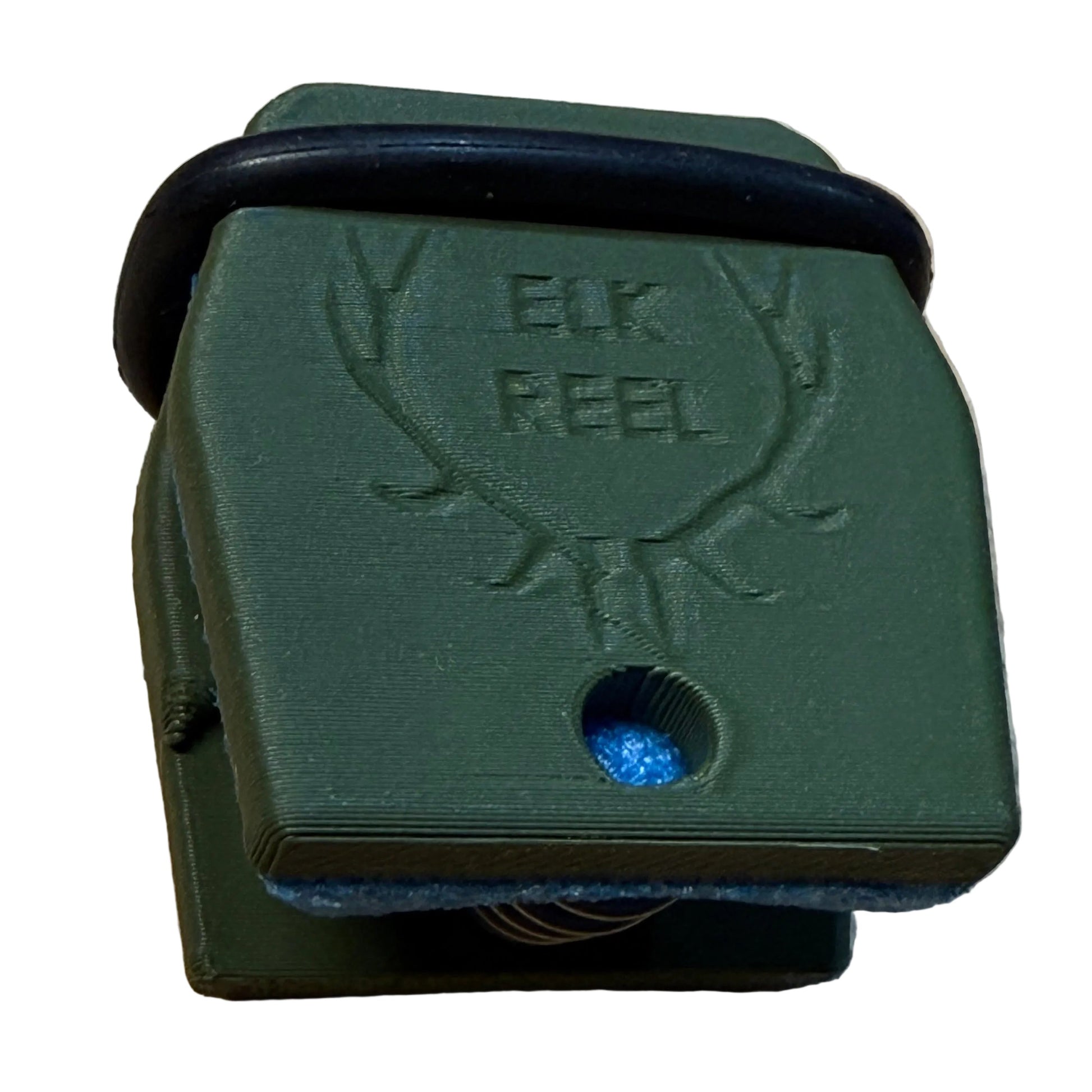 Green plastic cow elk call with Elk Reel branding 