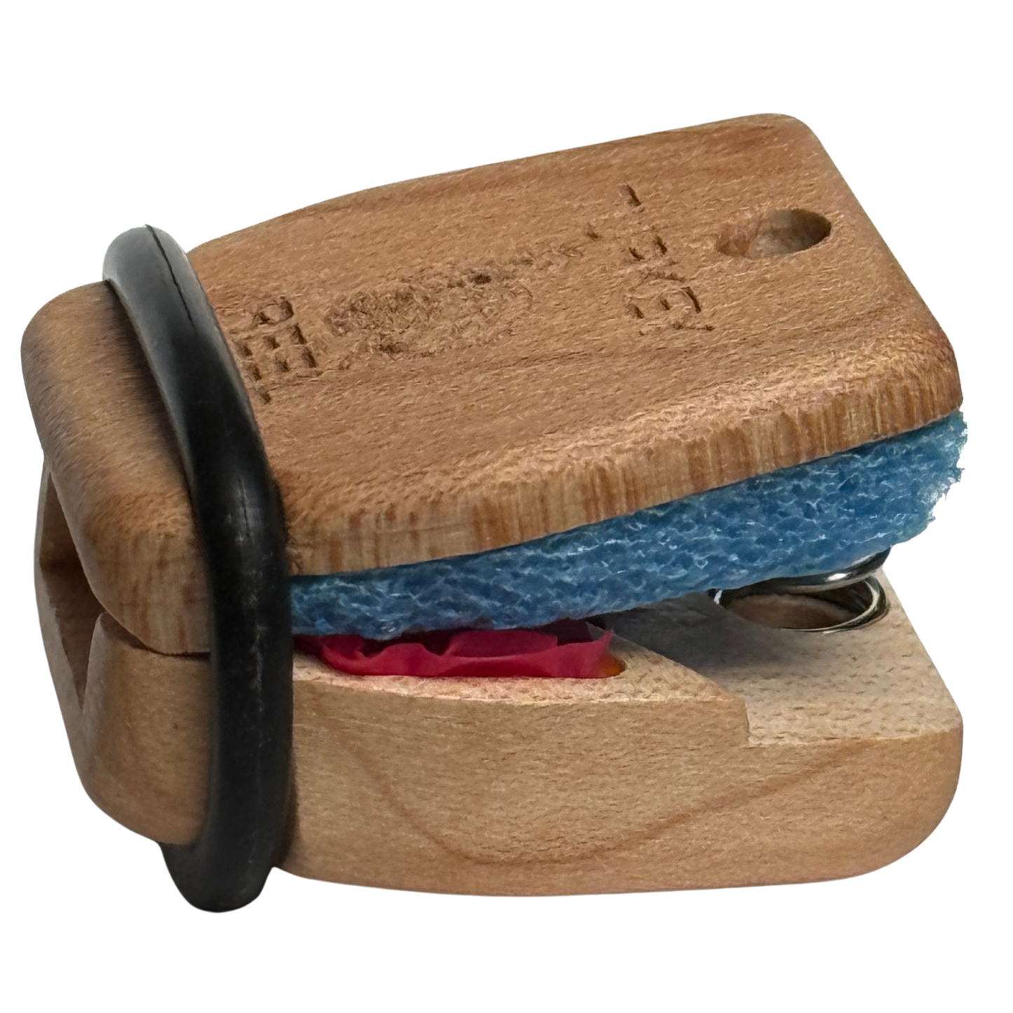 Wooden hinging diaphragm Turkey Call with a black rubber o ring and and enclosed double latex reed inside